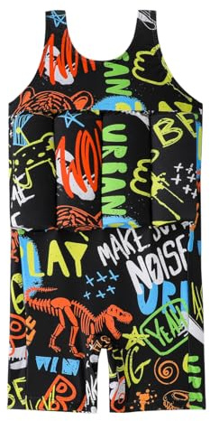 ABEHIK One-Piece Swimsuit for Kids Boys Girls Floatation Swimsuit Summer Adjustable Buoyancy Sticks Bathing Suit Holiday Beach Sport Swim Vest Training Aid Swimwear Black 4-5 Y