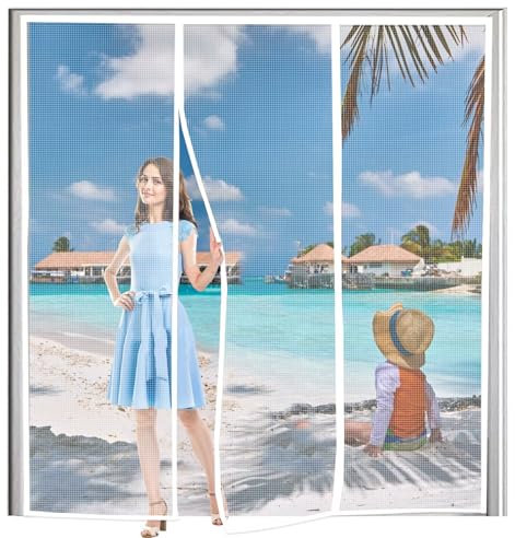 Magnet Fly Screen Door Caravan 225x215cm DIY Window Screen with Full Frame Magnetic Strip Keep Bugs/flys/Mosquitoes Out White