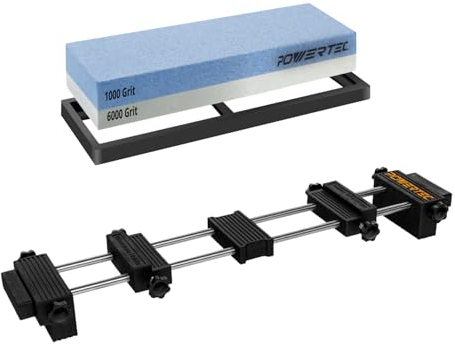 POWERTEC 72201 Sharpening Stone and Holder Set, Sink Bridge Stone Holder with Dual Sided 1000/6000 Grit Whetstone and Non-slip Rubber Base