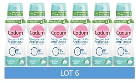 Cadum Déodorant 48h Argil'Protect Fraîcheur d'Aloé, Lot de 6 x 100 ml