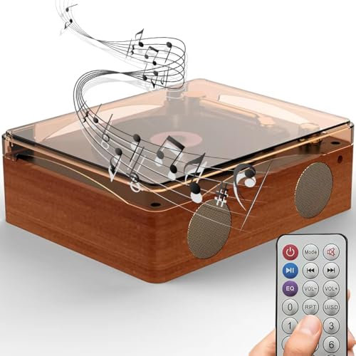 Reproductor de CD versátil, Sistema estéreo Retro Bluetooth Recargable de 2000 mAh con Control Remoto y Cubierta Protectora Transparente, Altavoces incorporados, Reproductor de música de Escritorio