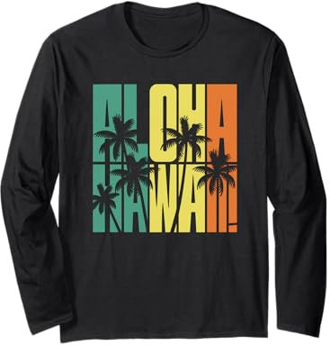 Tropical Aloha Hawaï Coucher de soleil palmiers Manche Longue