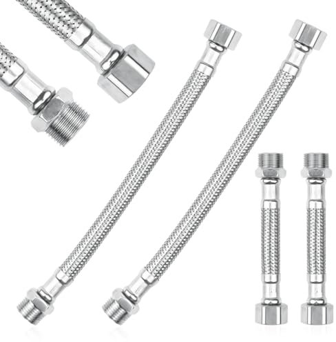 4 Pezzi Tubo Flessibile 3/8, Tubo Corazzato In Acciaio Inox 304, 3/8 Tubi Connessione con Raccordo & Filettatura Esterna per Rubinetto, Prolunga Flessibile per Lavandino, Cucina, Bagno (20 cm/10 cm)
