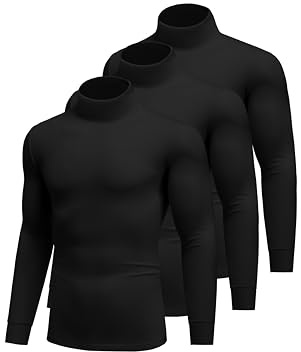 Ekouaer 3Pack Men's Thermal Top Long Sleeve Turtleneck Shirts Basic Undershirt Baselayer for Winter Black*3 XL