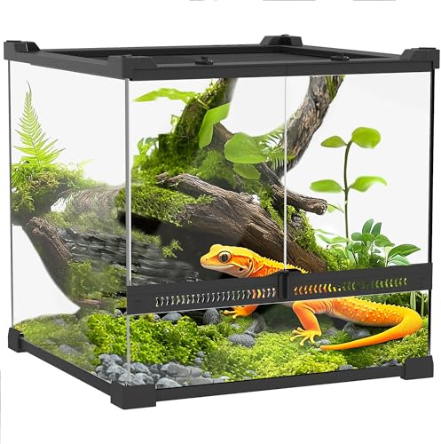 PawHut Terrarium für Reptilien Glasterrarium 24L Reptil Fütterungsbox mit Frontbelüftung, ausbruchsicherer Drehverschluss für Amphibien Spinne Schwarz 30 x 30 x 30 cm