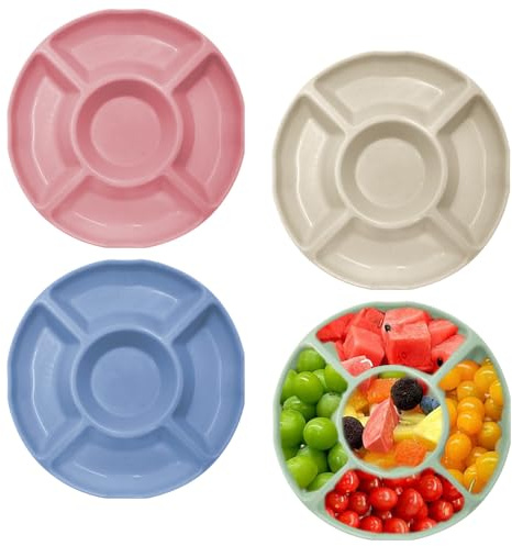 GYSRXS 4 Pezzi Piatti Snack con Scomparti Multiuso Vassoio per Snack con 5 Scomparti Piatti Plastica per Memorizzare Noci Frutta Snack Caramelle Biscotti,22.5×2.3CM