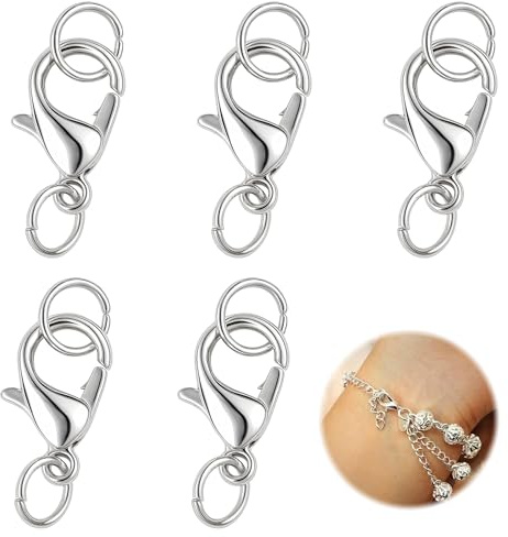 5PCS Set 925 Sterling Silver Lobster Clasps, Suitable for Jewelry Making, Can Be Used as Necklace Clasp, Bracelet Clasps, Silver Accessories, DIY Jewelry Essential, 8mm