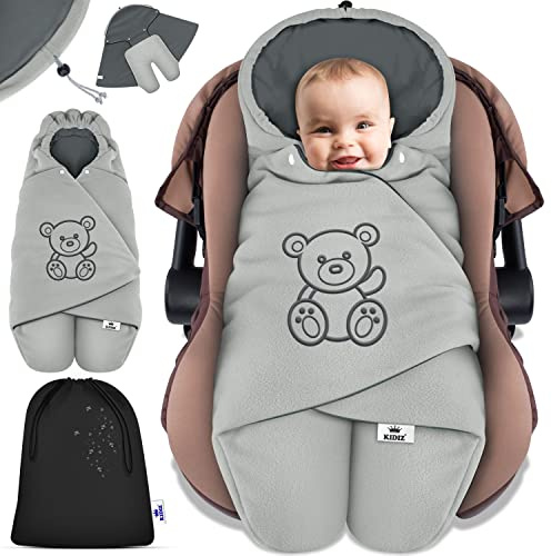 Kidiz® Baby Einschlagdecke Babyschale Winter Herbst Babydecke mit Tasche Universal Fußsack kompatibel mit Maxi-Cosi, Römer, Buggy, Kinderwagen & Autositz isolierend gegen Wind, Nässe & Kälte