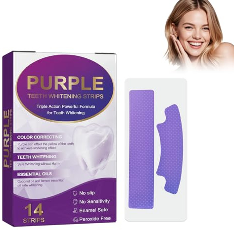 Purple Teeth Whitening Stickers, Strisce Sbiancanti Denti, Whitening Teeth Strips, Rimuove Delicatamente ed Efficacemente le Macchie, Protegge lo Smalto, Previene la Carie, Per Uomini e Donne