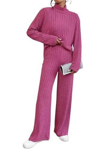 MSIYOW Tuta Donna Maglia e Pantaloni Completo Elegante Set di 2 Pezzi Maglioni Calda Maniche Lunghe Autunno Invernale (M, B Rosso)