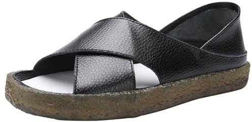 Generico Sandali Donna Bassi A Bocca Di Pesce In Pelle Piatta Tinta Unita Casual Da (Nero, 40) Scarpe Ortopediche Con Suola Estraibile Zeppa E Plateau Espadrillas Estive Eleganti Comode Casa Spiaggia