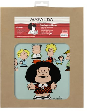 Grafoplas - Housse pour livres de lecture Mafalda Amis, dimensions 22 x 27 cm, fermeture éclair, poche frontale avec fermeture éclair cachée, idéale pour téléphone portable ou accessoires, idéal pour
