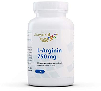 Vita World L-Arginine 2250 mg per Day 100 Vegetable Capsules 100% Natural, Pure and alkalising Made in Germany