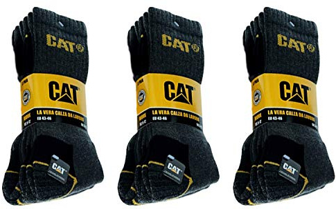 CAT Caterpillar 9 par original arbetsstrumpor verkliga arbetsstrumpor långa strumpor svart mörkgrå blå, färg: grå, storlek: 41–45