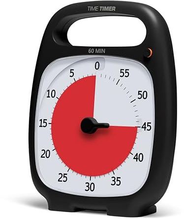 TIME TIMER PLUS 60 Minuten Visueller Analog-Timer Uhr - Optionaler Akustischer Alarm (Lautstärkeregler) Kein lautes Ticken; Zeitmanagement-Gerät (Schwarz)
