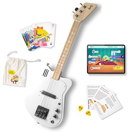 Loog Mini Electric kids Guitar for Beginners built-in Amp Ages 3+ Learning App and Lessons Included White