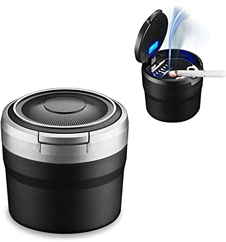 Besylo Auto-Aschenbecher, Easy Clean Up Abnehmbarer Autoaschenbecher mit LED-Licht mit Klappdeckel, selbstverlöschender Aschenbecher für Autos Van Outdoors Camping(grau)