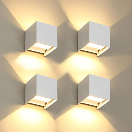 FUPE 4 Pezzi Applique da Parete Esterno/Interno LED Cubo Lampada da Parete Moderne Bianco 6W 3000K Luce Caldo IP65 Impermeabile Applique Esterni Muro Quadrata Angolo del Fascio Regolabile