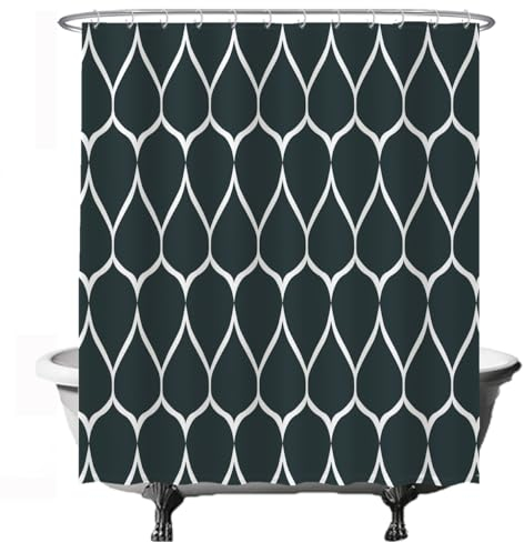 Ulticool Duschvorhang - Geometrische Formen Tropfen Dunkelgrün Schwarz - 180 x 200 cm - Waschbar - Anti Schimmel - mit 12 Ringen