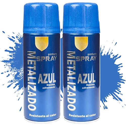 Etrexonline Pintura Spray Multicolor Profesional 400ml Adecuado Metal Madera y Plástico - Color Azul Metalizado (Paquete de 2)