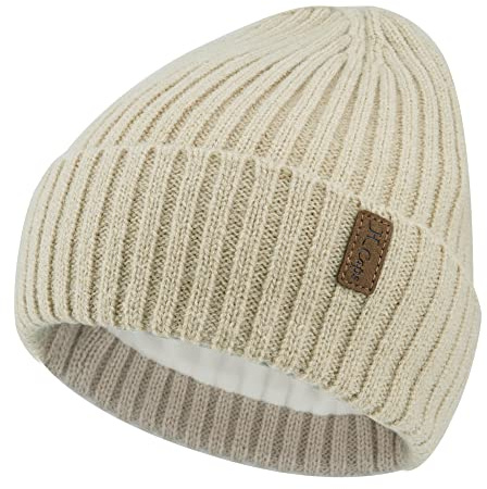 Bequemer Laden Hombres Invierno Termicos Gorro Beanie de Punto Slouchy Gorras con Forro Polar para Mujer Hombre Clima Frio, Beige, Talla única