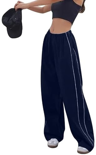 Litthing Womens Cargo Trousers Parachute Wide Leg Y2k Streetwear Baggy Pant