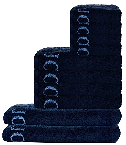 JOOP! Handtuch Set, 10-TLG. - Classic, 2X Duschtuch, 4X Handtuch, 4X Gästetuch Blau Set