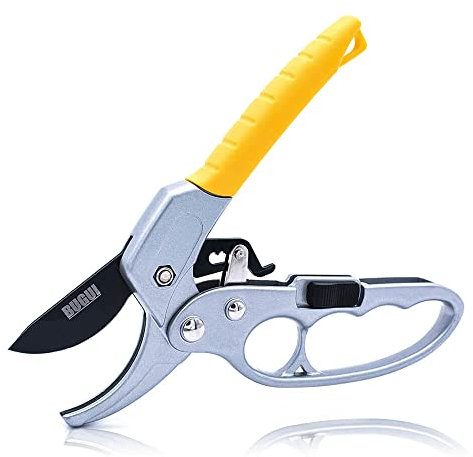 BUGUI Ratchet Garden Pruning Shears, Anvil Type, 3-Stage Ratcheting Mechanism Provides 5X Cutting Power Than Normal Pruners, Professional Gardening Shears for Arthritis & Weak Hands, 8
