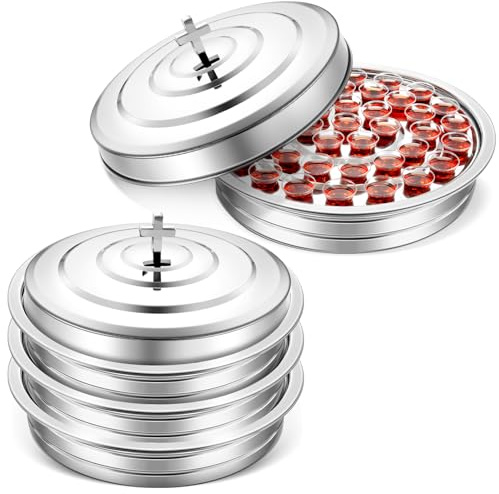 Jingmore Communion Ware 3 Holy Wine Serving Trays with 1 Cover Stainless Steel Communion Supplies Silver Trays for Churches Holy Ware Sets(Silver)