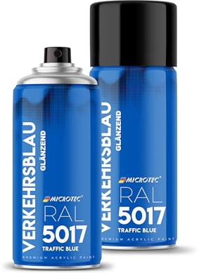 MICROTEC® Spraylack | 400 ml | högkvalitativ akryllacksspray | matt eller glänsande | sprayfärger för metall, trä, plast och mycket mer. | stort färgurval (blått glänsande – RAL 5017)