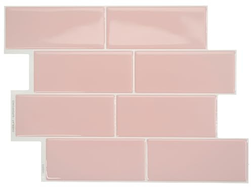 Smart Tiles Credence Adhesive pour Cuisine, Carrelage Adhesif Mural salle de bain 3D, 5 Stickers Muraux (29.34x21.28 cm), Autocollant Carreaux Adhesif fabriqué au Canada - Metro (Rose blush)