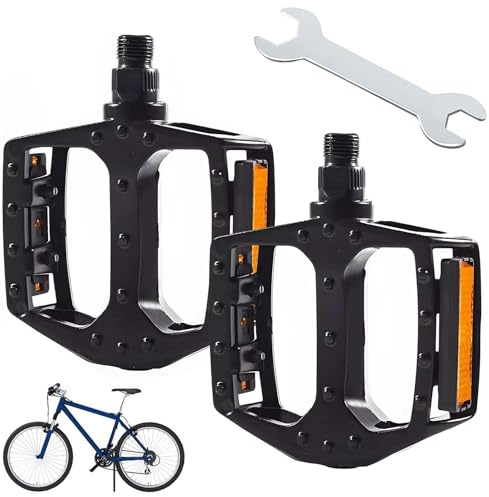 FZYCOM 1 Par Pedales de Bicicleta, Pedales de Aluminio Antideslizantes para Bicicleta de Montaña con Reflectores, Rodamiento de 9/16in Pedales de Plataforma MTB para BMX, MTB, Negro