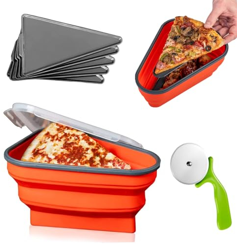 MetalNuts Récipient de rangement à pizza pliable réutilisable, avec roulette à pizza, grattoir à pâte et 5 plateaux passant au micro-ondes, pour randonnée, escalade, camping, pique-nique (rouge)