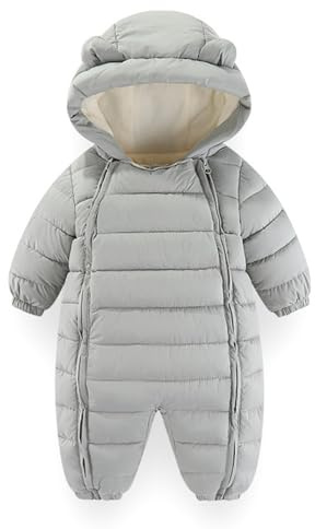 Baby overall, vinter med huva, sparkdräkt, pojkar, flickor, spädbarn, snö, bära, tjock jumpsuit 0–30 månader, LJUSGRÅ, 18-24 månader