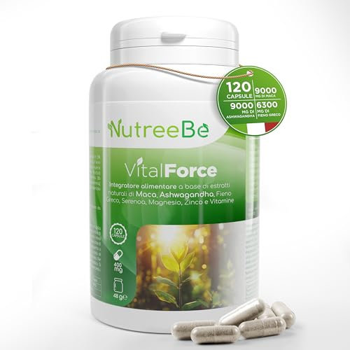 NutreeBe VitalForce - Integratore Uomo Donna a Base di Maca Peruviana, Fieno Greco, Ashwagandha (120 Capsule) Integratori Stanchezza Fisica e Mentale con Principi Attivi Naturali, Prodotto in Italia