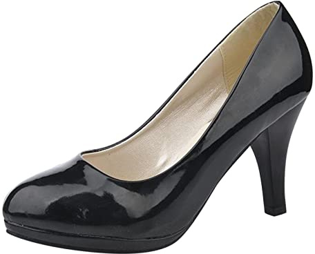 Escarpins Femme Grande Taille Mary Jane Chaussures À Talons Hauts en Cuir Verni Bouche Peu Profonde Bout Rond Chaussures De Travail Pompes Chic et Elegant 41