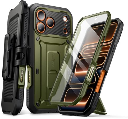 SUPCASE Cover per iPhone 17 Pro 6.3'' con Pulsante di Controllo della Fotocamera, [con Supporto e Protezione per lo Schermo] [Protezione di Livello Militare] Cover Resistente a 360 Gradi (Verde)