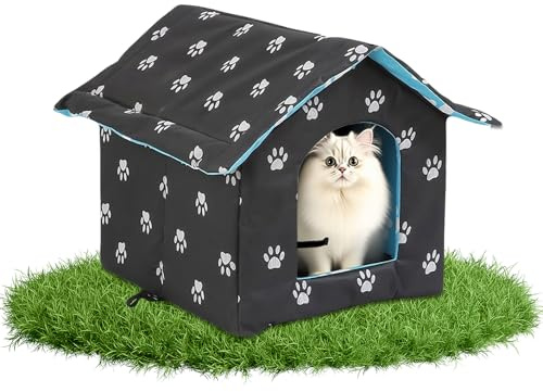 Afenau Casetta per gatti da esterno, con cuscino rimovibile, pieghevole, per animali domestici e gatti randagi, M