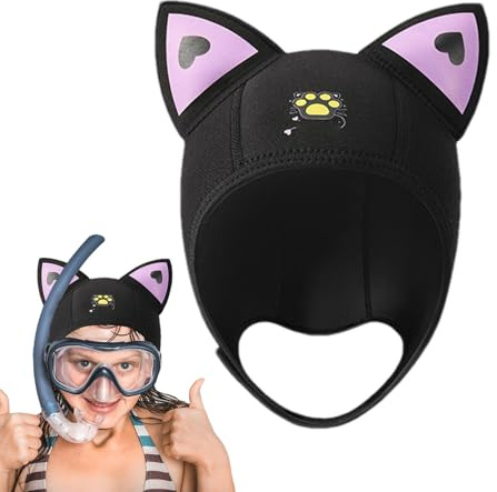 Dive Hood - Wetsuit Hat, Thermal | Cartoon Cat Ear Neoprene Diving Head Cover, Flexible Warm Snorkeling for Women and Children with Sun Protection, High Elastic Fit for Swimming Activities