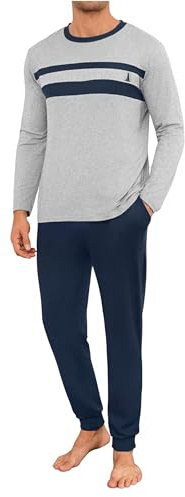 Marvmys Pijama Hombre Invierno Algodón Conjunto de Pijama Manga Larga para Hombre con Pantalones de Puño Ropa de Dormir Cálida Cómoda