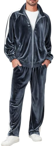 Ragelion Mens Tracksuit 2 Piece Velour Sweatsuit for Men Casual Full Zip Jogging Suit Jacket Pants Set (US, Alpha, X-Large, Regular, Regular, Grey)