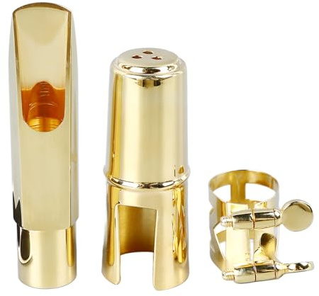 HUSHUI Saxophon-Mundstück, Metallgold, Professionelles Saxofon-Mundstück für Klare Klangprojektion, mit Vielseitiger Klanganpassung für Übungsaufnahmen (8C)