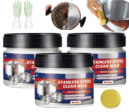 Crème Nettoyante Plaques Cuisson & Surfaces Inox, Détartrant Et Degraissant Clean Four Et Grill, Nettoyant Pour Acier Inoxydable, Pour Nettoyage Efficace Dissout La Graisse Et Impuretés (3PC)
