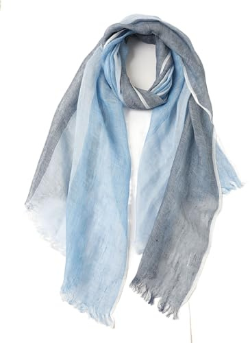 Prettystern Bufanda de verano larga a rayas 100% lino para hombre - T40 Azul