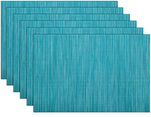 SHACOS Woven Vinyl Placemats Set of 6 Wipe Clean Wasahble Place Mats for Dining Table Heat Resistant Non Slip Table Mats (6, Teal Blue)
