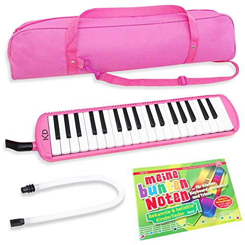 keepdrum Melodica Pink 37 Tasten mit Tasche + Kinderlieder Notenheft