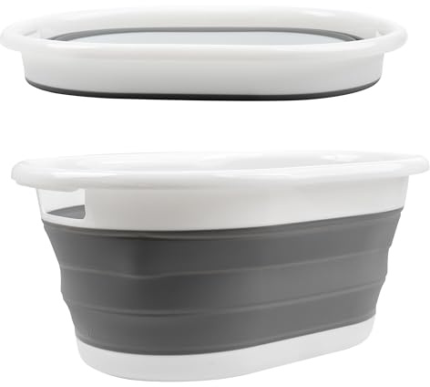 Crystals Collapsible Plastic Laundry Basket - Foldable Pop-Up Storage Container/Organizer - Portable Washing Tub - Space Saving Oval Basket Durable with Easy-Carry Handles, Hamper (Grey)