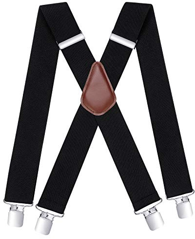 HISDERN Bretelle Uomo Moderne Nero con 4 Clip in Metallo Molto Resistenti Taglia Unica per Uomo e Donna Bratelle Regolabili ed Rlastiche X Style