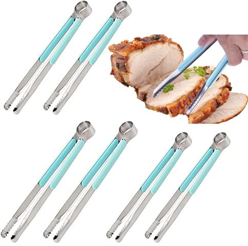 6 Pack Blue 8.5 * 0.7 inch Kitchen Tongs Premium Pack of Stainless Steel Tongs Set,Barbecue Tongs Cooking Tongs Salad Baking Tongs Serving Tongs Buffet Tongs Homemaker Salad Gripper Clip Tool