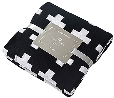 Zoomlie Wendbare Decke aus 100 % Baumwolle, für Sofas, Sofas, Sofas, 90 x 110 cm, gemütlich, warm, doppelseitig, Schwarz und Weiß, Design für Kinder, Sofa, Bett, Couch (2.110 x 130 cm)